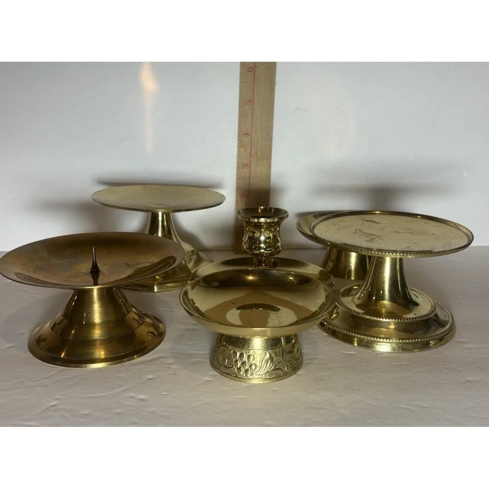 6 Vintage Brass Candle Holders - Mixed Size Lot Chamberstick Wedding Decor